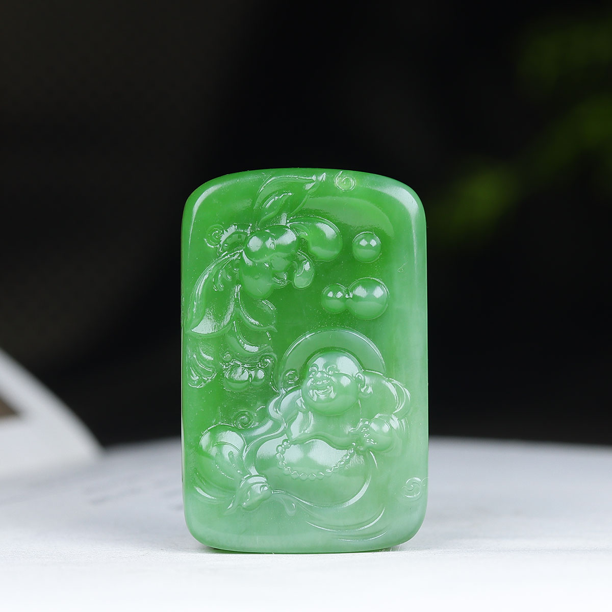 1230107和田玉碧玉弥勒佛挂件