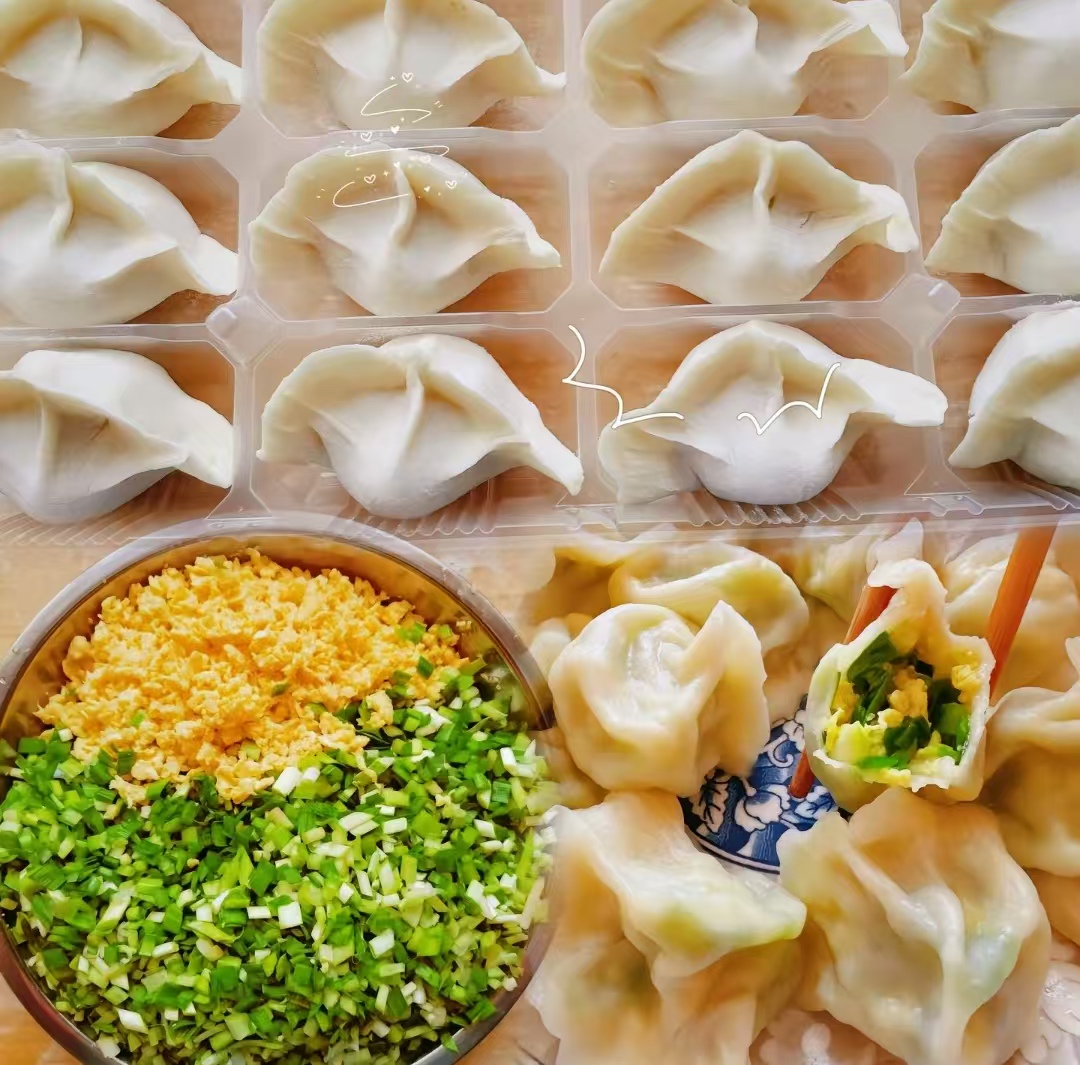 韭菜鸡蛋馅饺子约420g 小凤手工皮薄馅大美味多汁