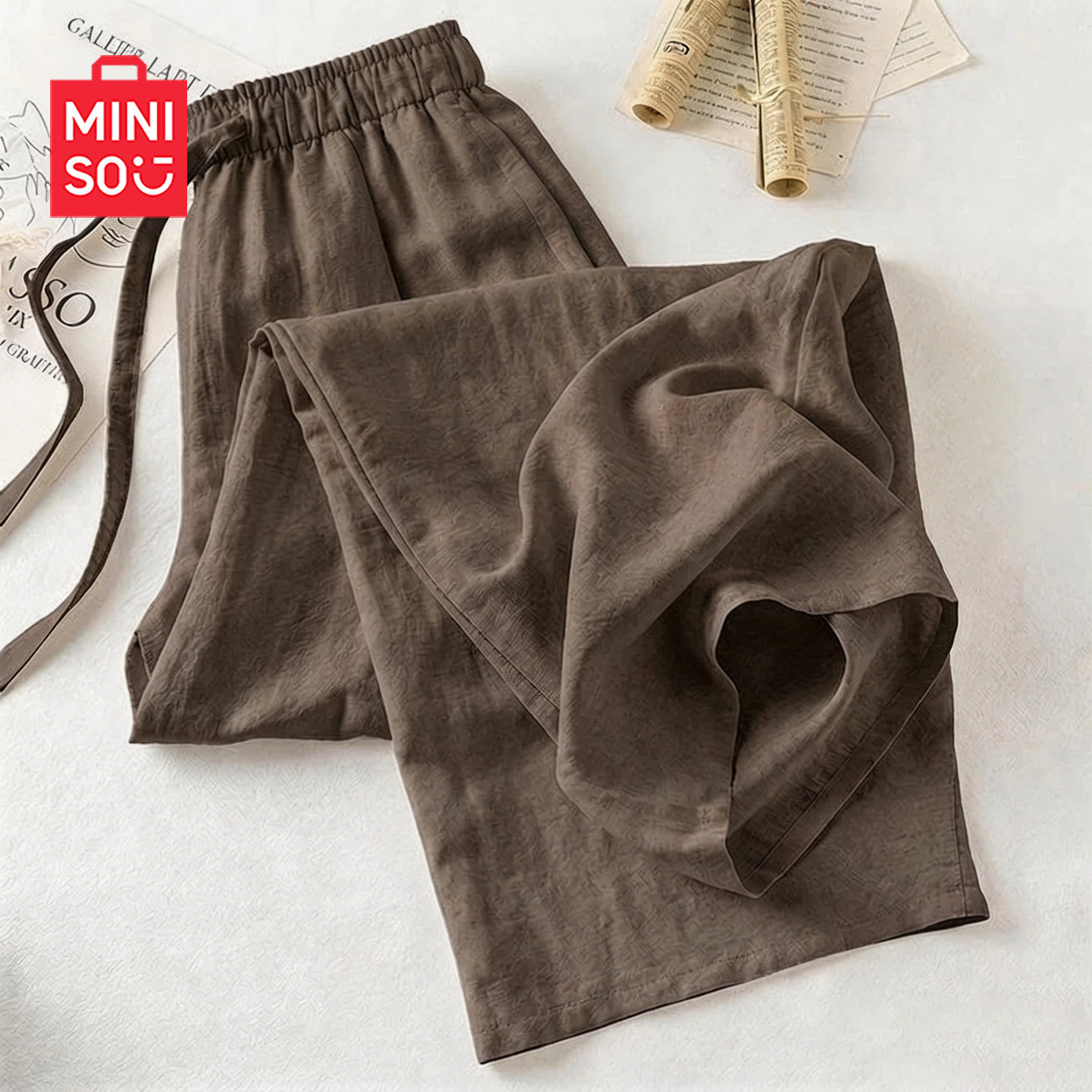 MINISO/名创优品亚麻裤子女夏季薄款小个子宽松垂感棉麻休闲裤女