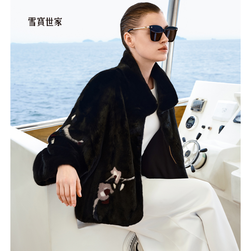 雪宝世家原创  暗香素梅  短款水貂皮草女天鹅绒进口貂皮外套2025