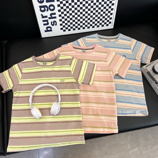 25年夏季新款男女童条纹半袖韩版圆领中大童短袖T恤【YY条纹短袖】