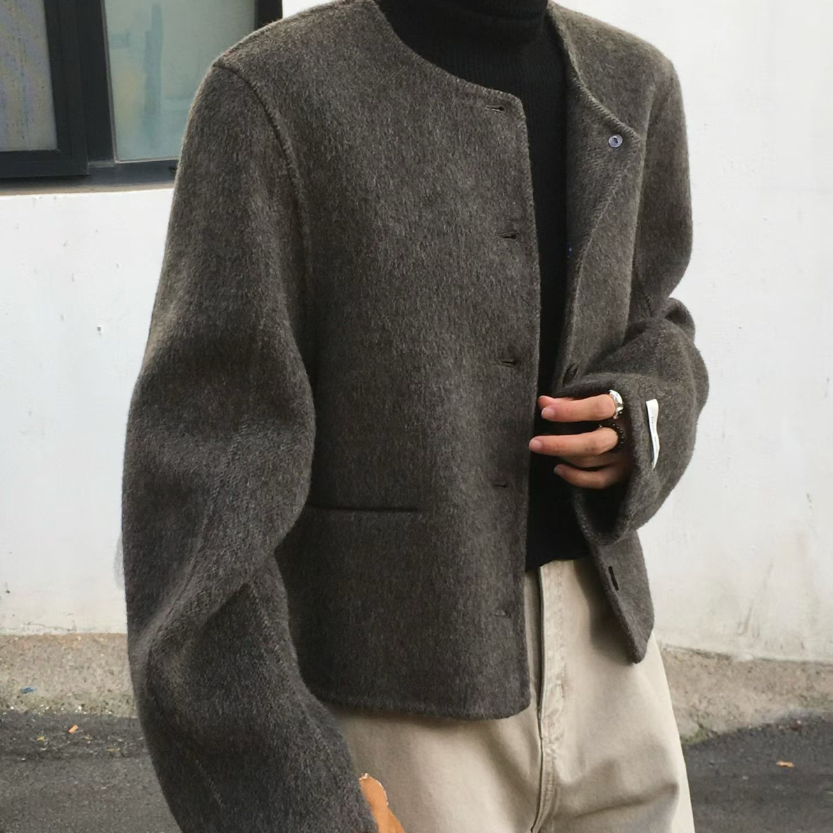 韩系双面呢羊毛外套女秋冬气质短款高级感小个子通勤风呢子大衣