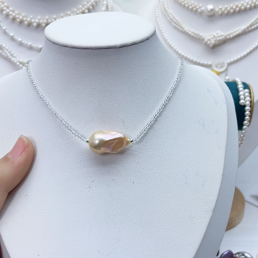 颈饰银S925镶嵌淡水珍珠