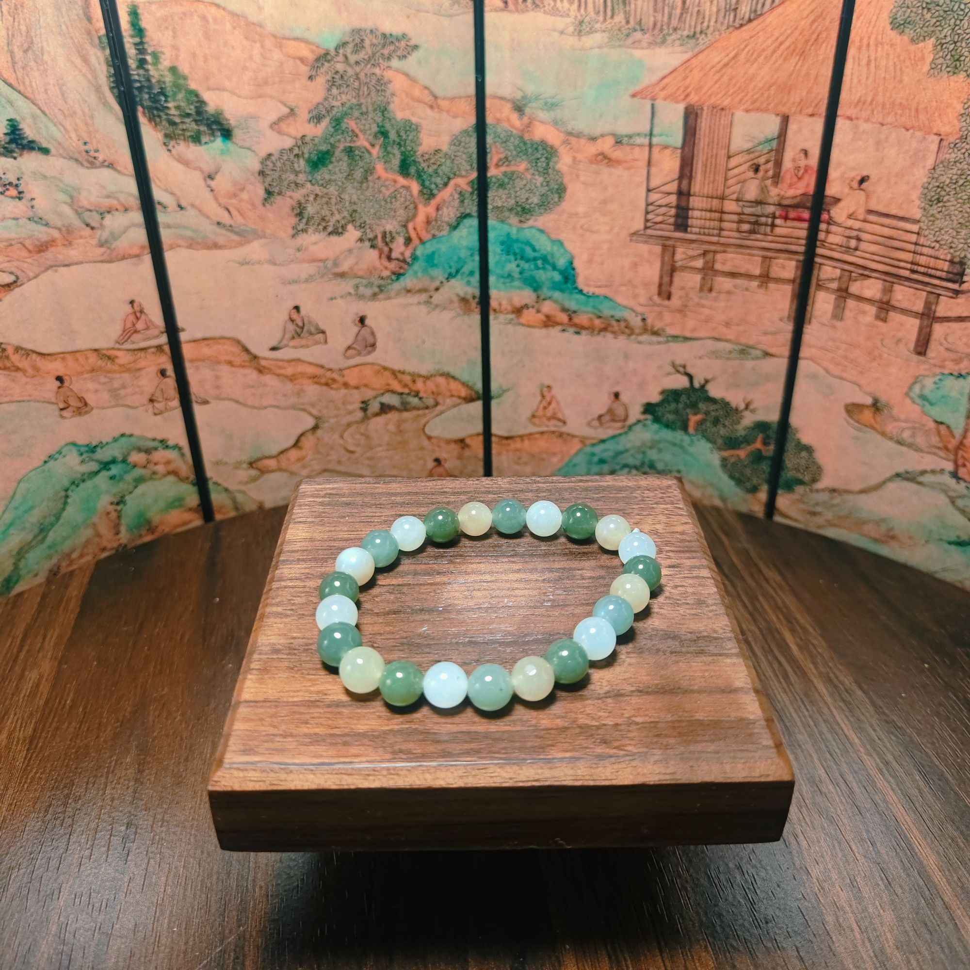 Q和田玉多宝圆珠手串（卡8）0896