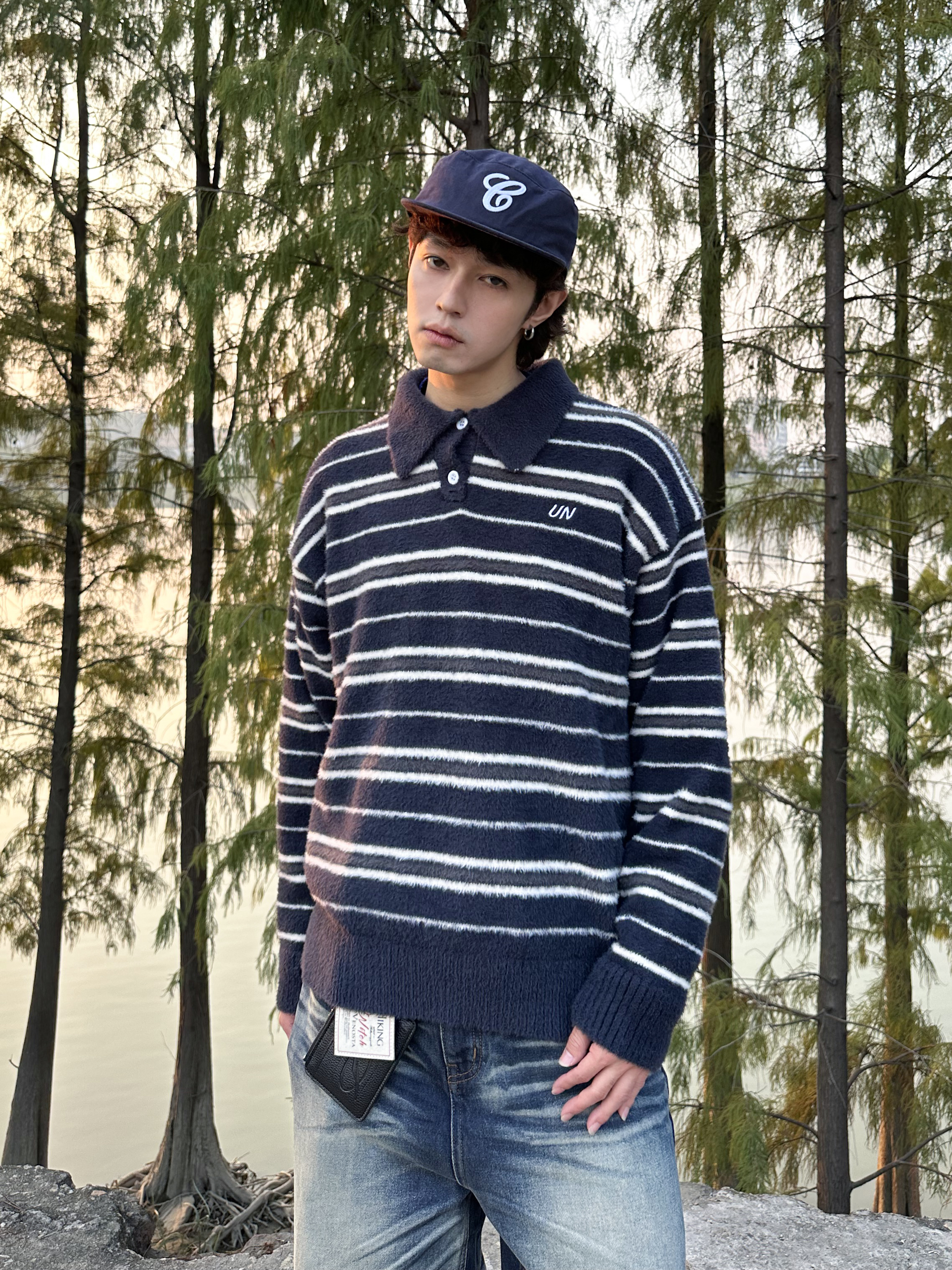 RKAI美式复古条纹polo领毛衣男女休闲宽松百搭高级感针织衫上衣潮