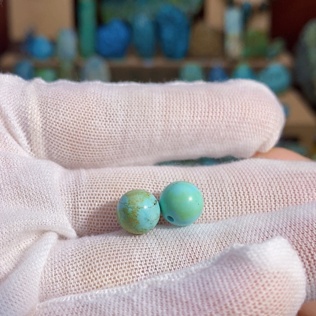 定制绿松石高瓷圆珠一对