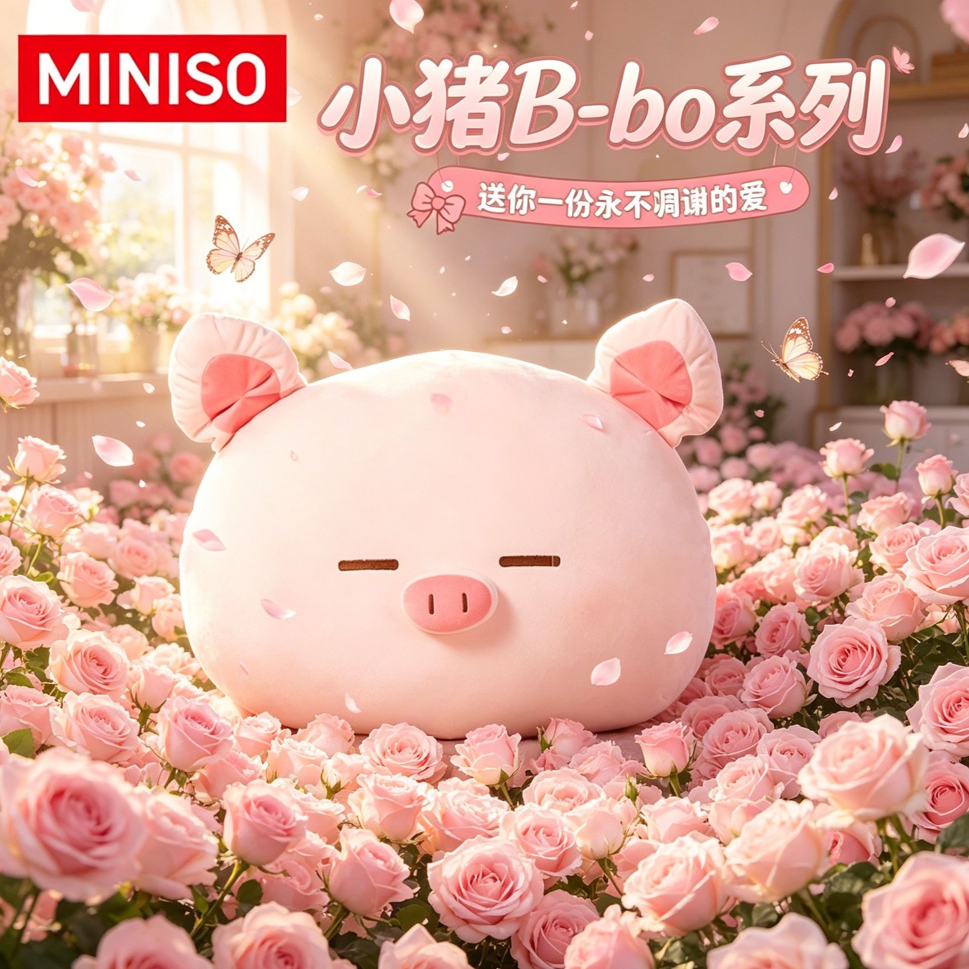 名创优品小猪B-BO系列-大脸靠枕可爱毛绒宿舍抱枕陪睡520礼物商品图