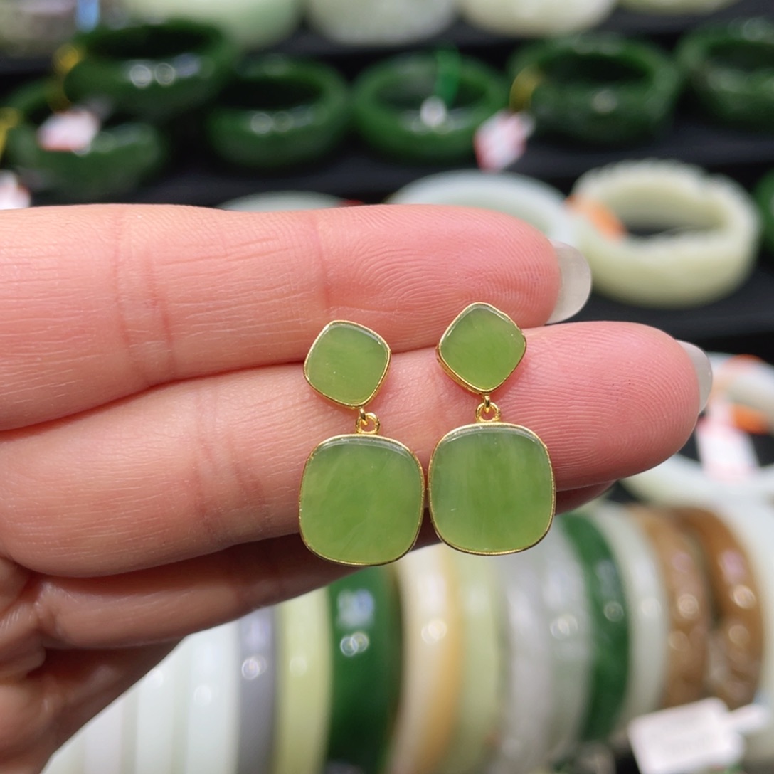 银S925镶嵌和田玉耳饰