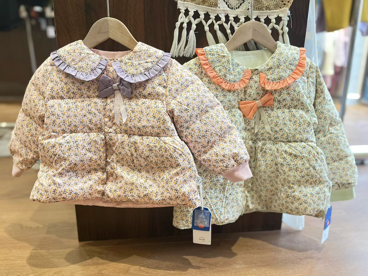 碎花极简风棉服格子女宝外穿棉袄国风印花立领