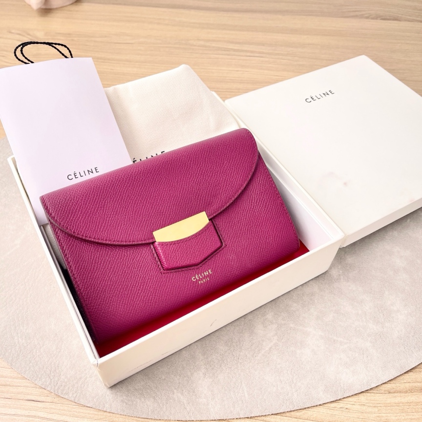 95新 Celine/思琳 【九筒奢品】 酒红色钱包/5185