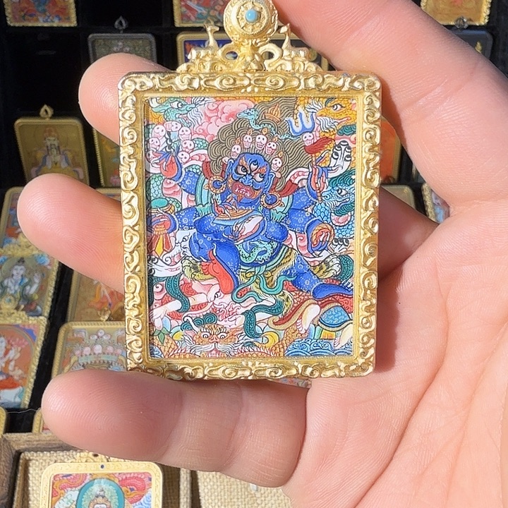 顿***吊坠六臂大黑天纯手绘热贡唐卡