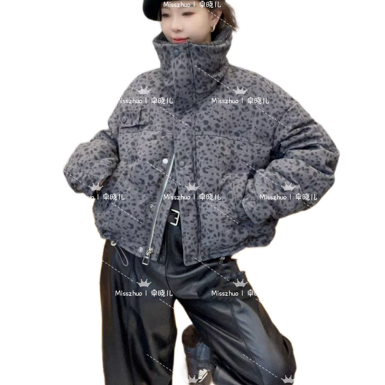 Miss zhuo｜卓晓儿 豹纹短款简约时尚立领羽绒服2025秋冬女保暖
