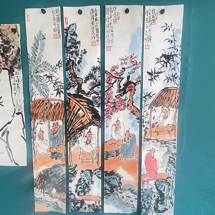 孤***云国画四条屏人物作品