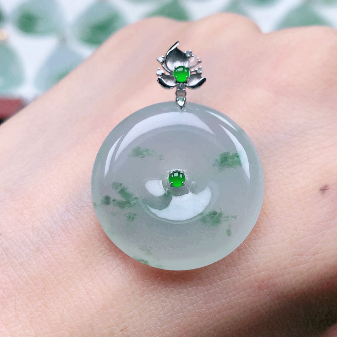 翡翠18K金镶嵌吊坠(不含链)