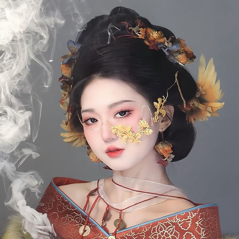 耀如春花 沉香烬【套装链接】 原创汉服头饰真丝烫花敦煌头饰配饰
