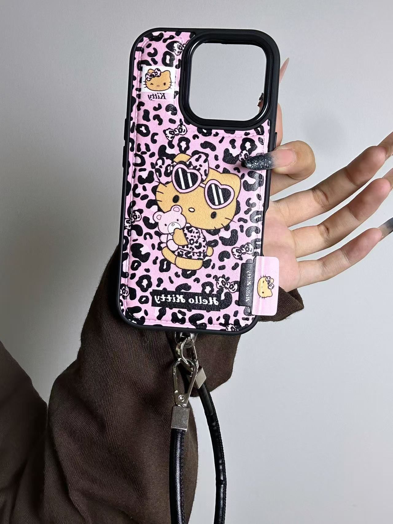 粉色豹纹蝴蝶结KT猫适用iPhone17promax苹果16手机壳15新款14防摔
