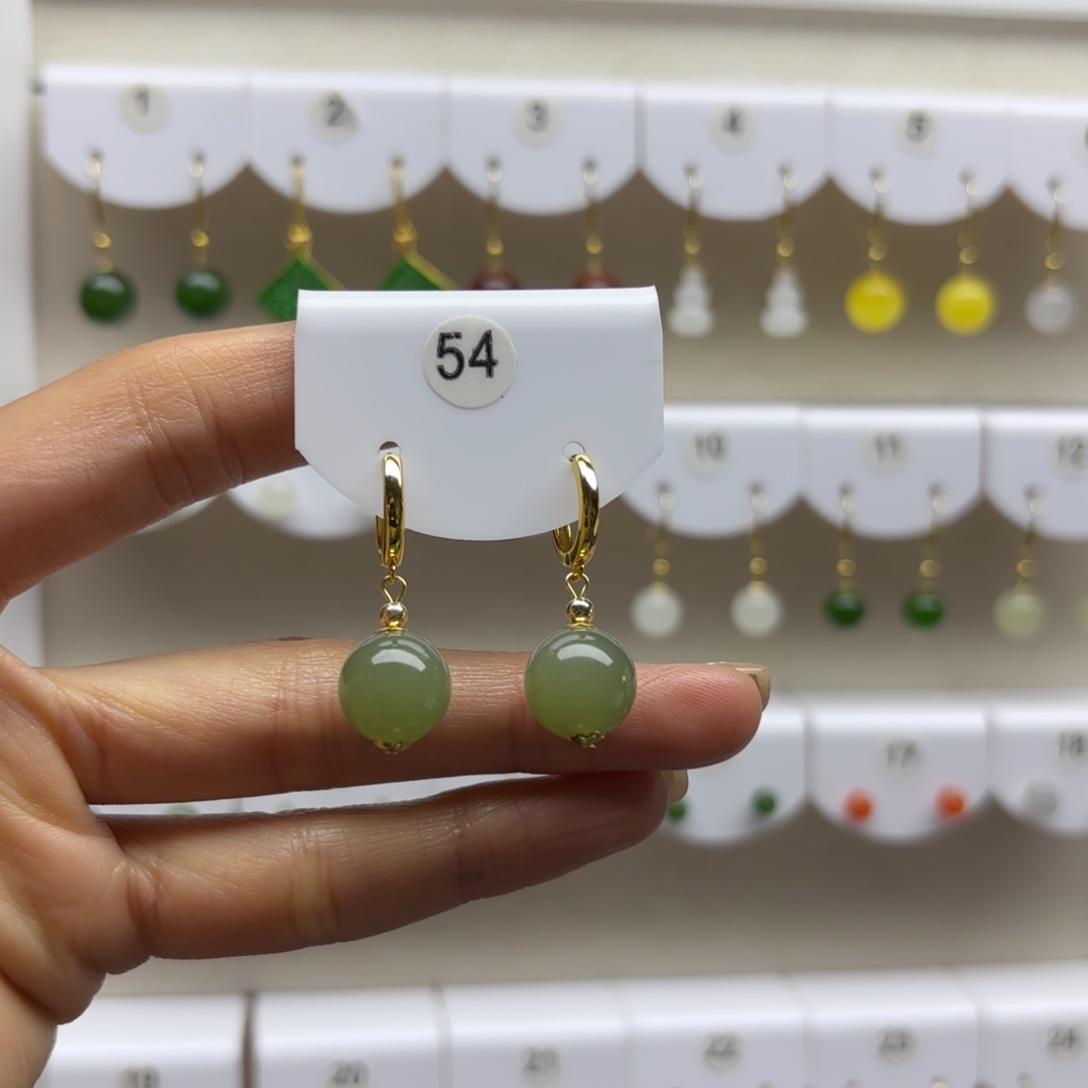 和田玉银S925镶嵌耳饰