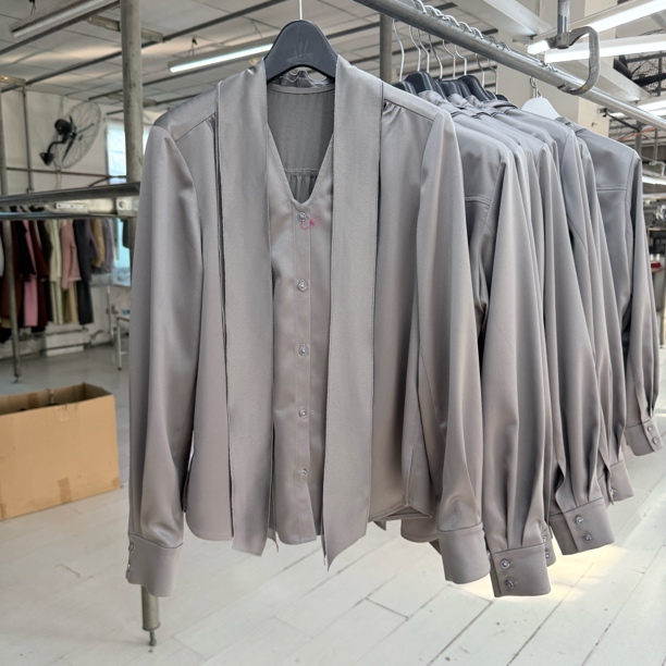 高级感气质衬衫上衣飘带时尚长袖醋酸缎面通勤职业夏季休闲衬衣