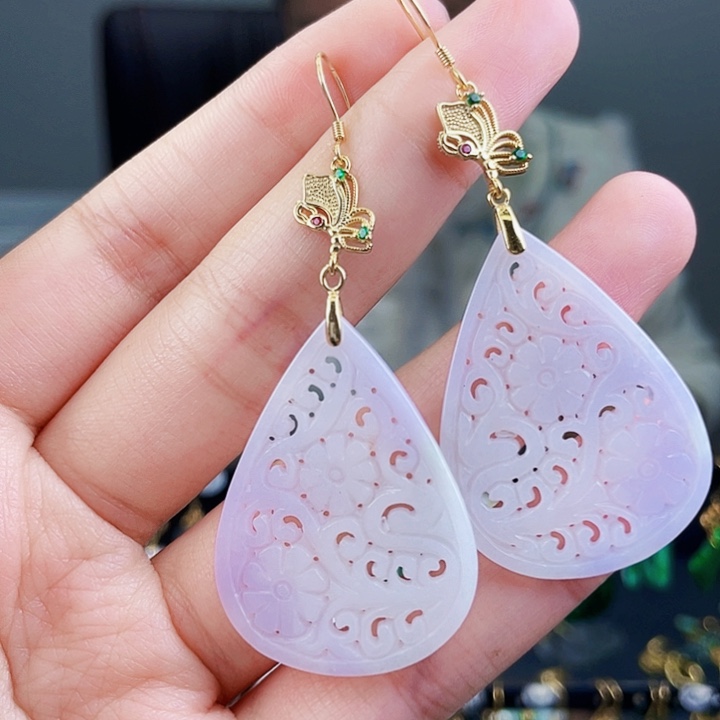 翡翠耳饰银S925镶嵌饰品