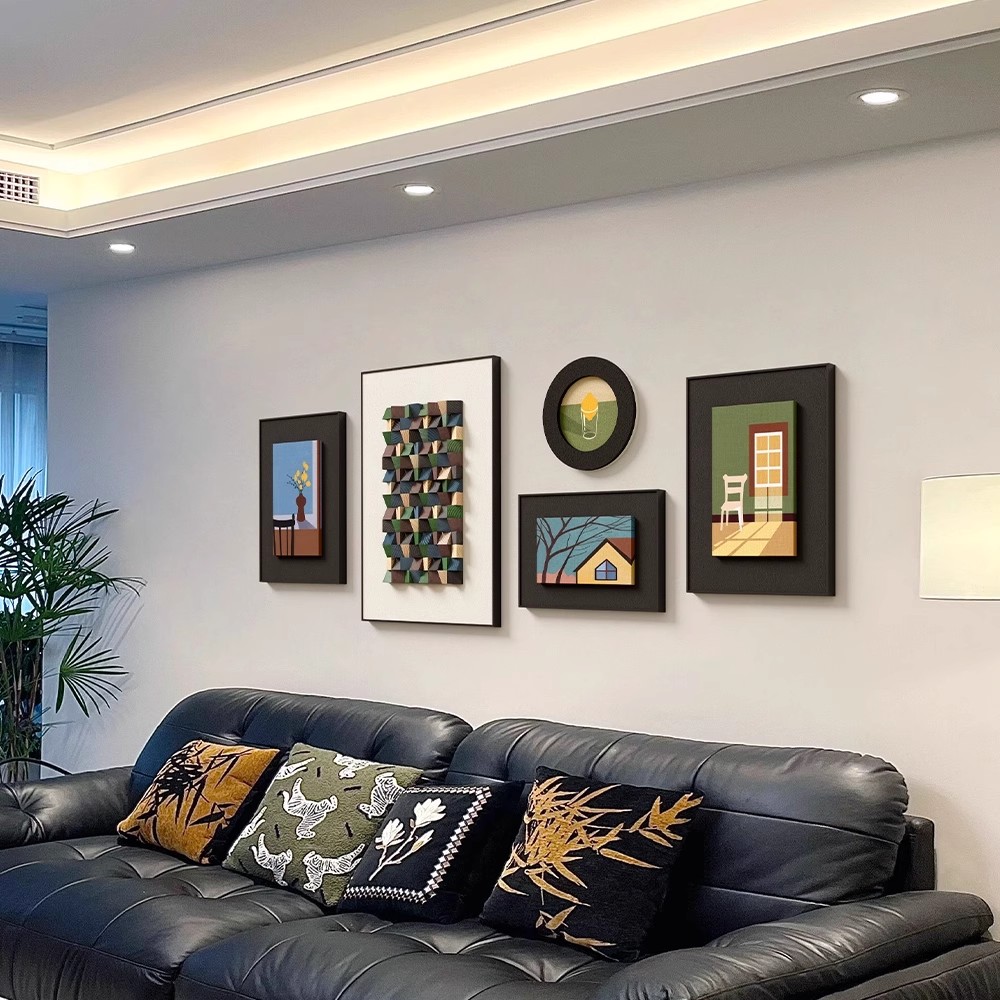 单幅立体客厅装饰画法式沙发背景墙挂画砂岩壁画墙面