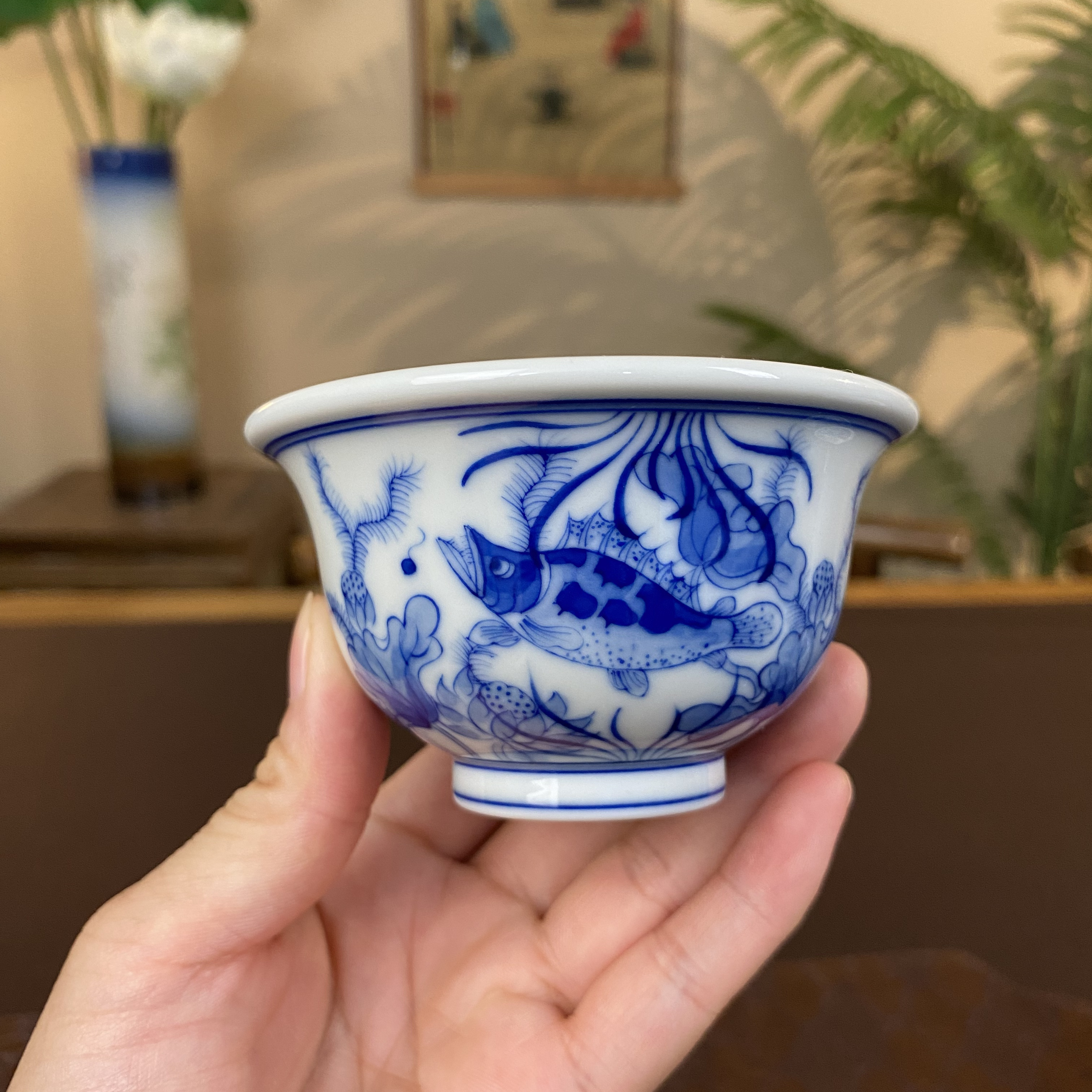 【彧兮竹柴窑】鱼藻压手杯 景德镇纯手工手绘茶器茶具