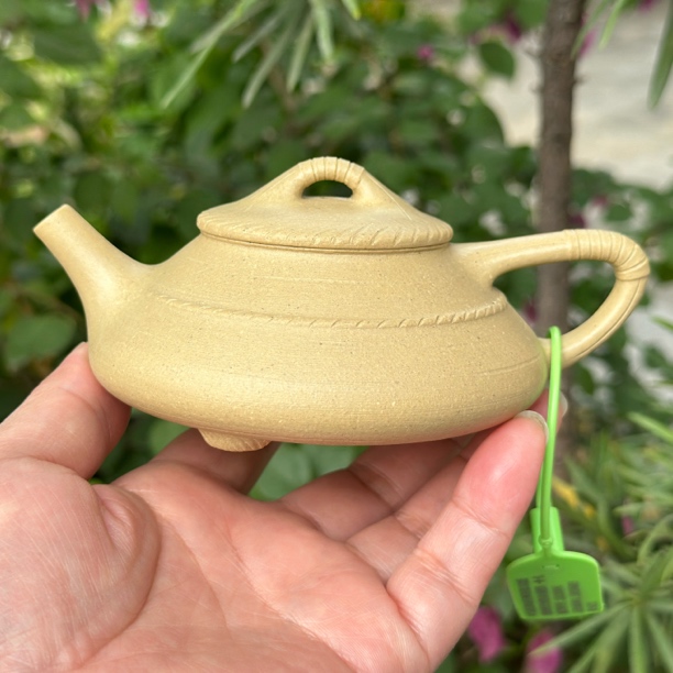 180CC大水潭手磨料绿泥线瓢壶　手工原矿紫砂附光谱报告