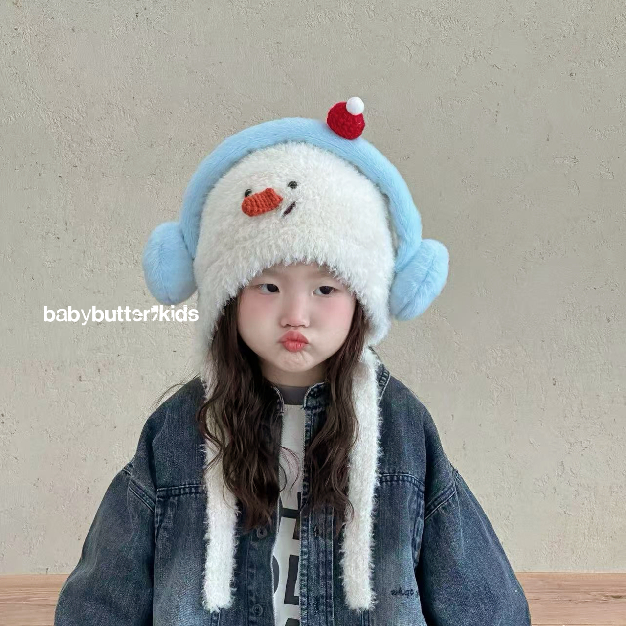 儿童帽子秋冬可爱耳机小雪人毛绒护耳帽加厚加绒保暖针织帽