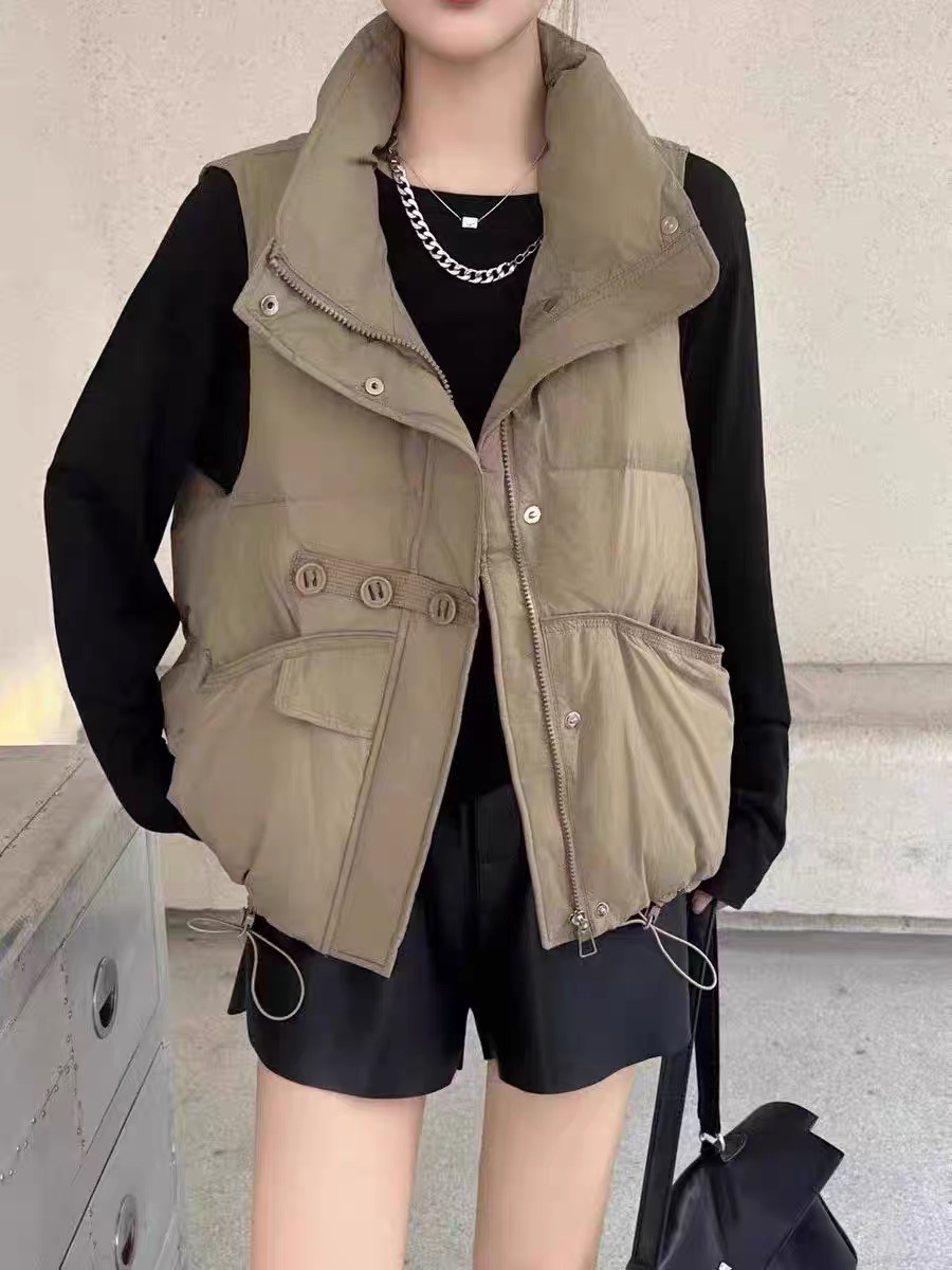 超火白鸭绒羽绒服女立领马甲2025新款设计感宽松休闲坎肩外穿马夹