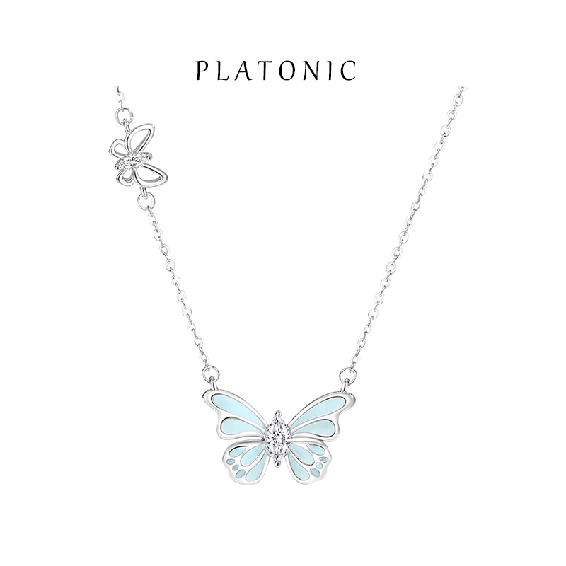 PLATONIC 坠链均925银 蝶光项链女纯银轻奢珐琅夜光蝴蝶锁骨链
