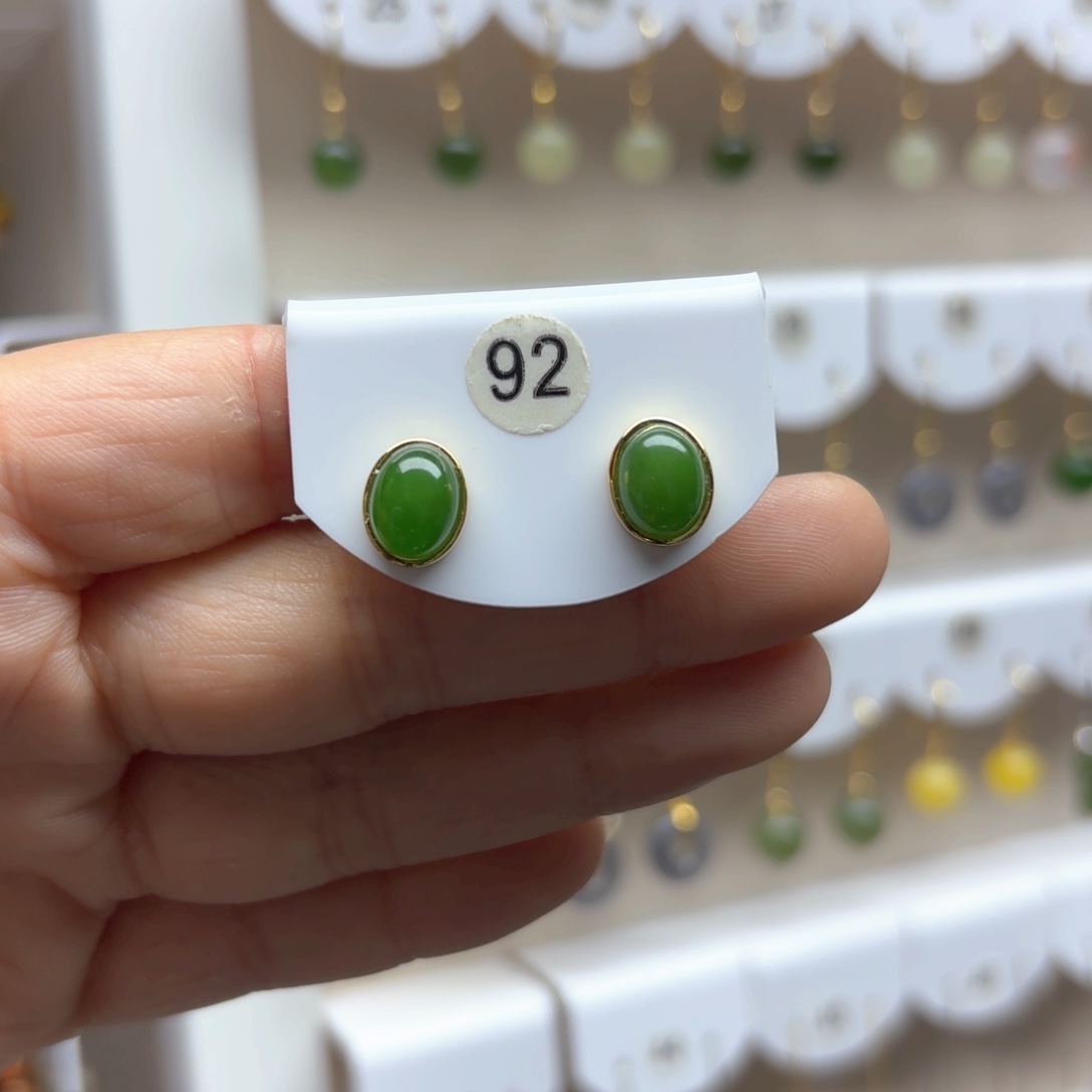 和田玉耳饰银S925镶嵌