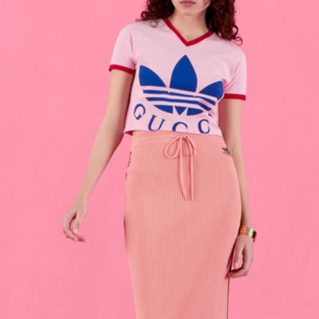 全新未使用 GUCCI/古驰 撞色印花短款短袖T恤粉色/XS码/A01613