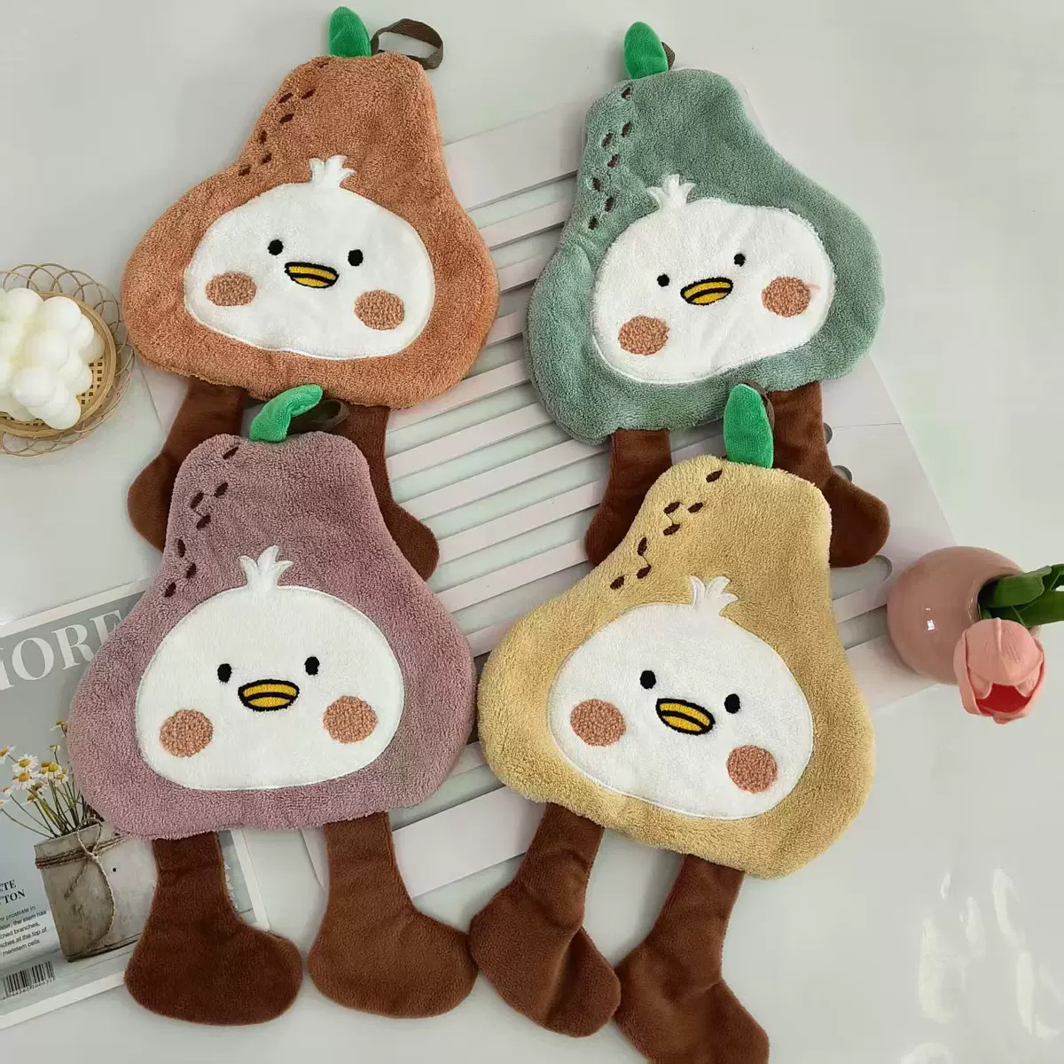 大鸭梨可挂式大号擦手巾吸水厨房擦手巾可爱风清洁水洗擦手布毛巾