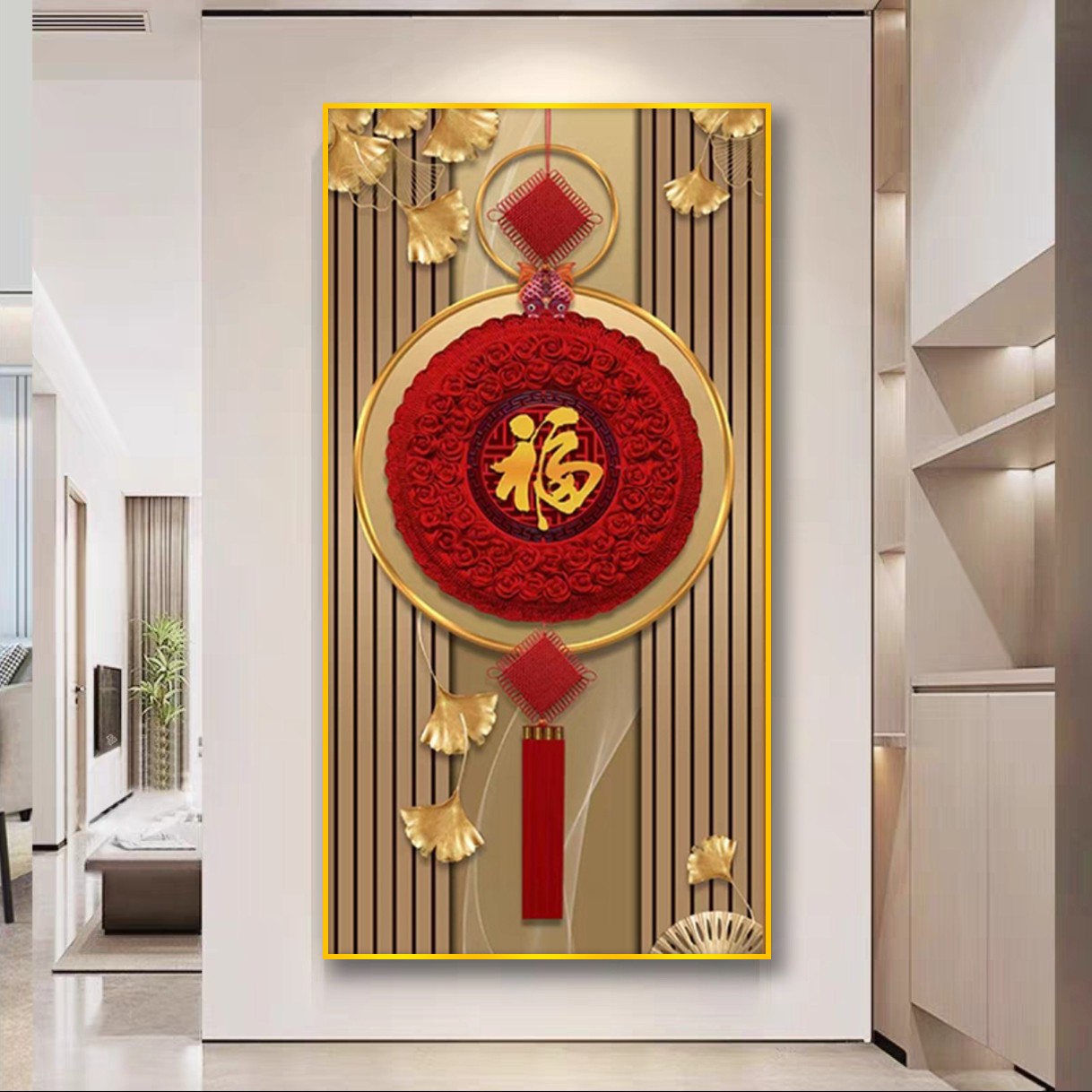 655福气满满玄关装饰画入户门走廊过道挂画晶瓷镶钻画捡漏3