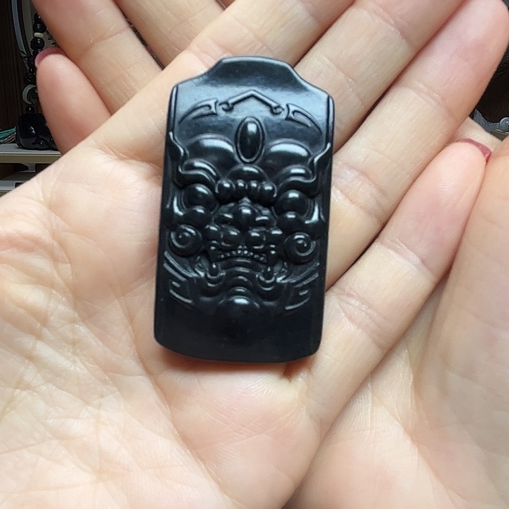 和田玉（墨玉）未镶嵌吊坠(赠链)兽面