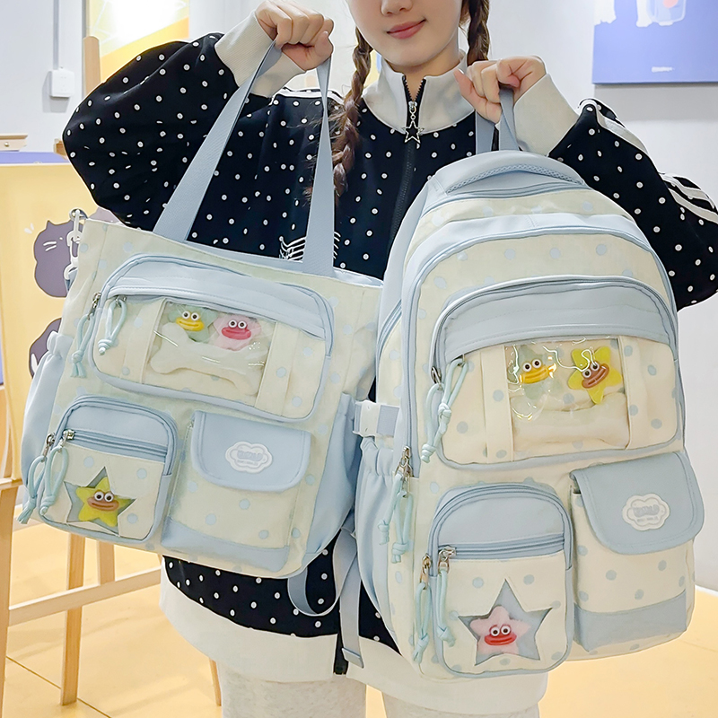 小清新女减负背包初中生高中生小学生波点书包高颜值学院风双肩包