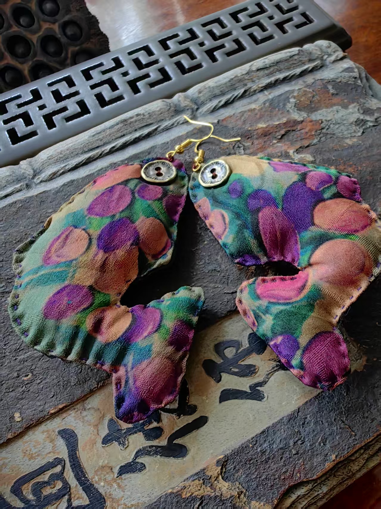 香云纱手工大耳环