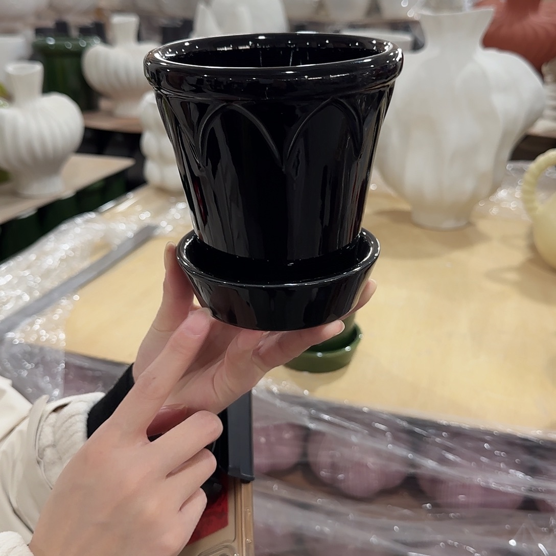 c4色釉款带托花盆花盆花盆