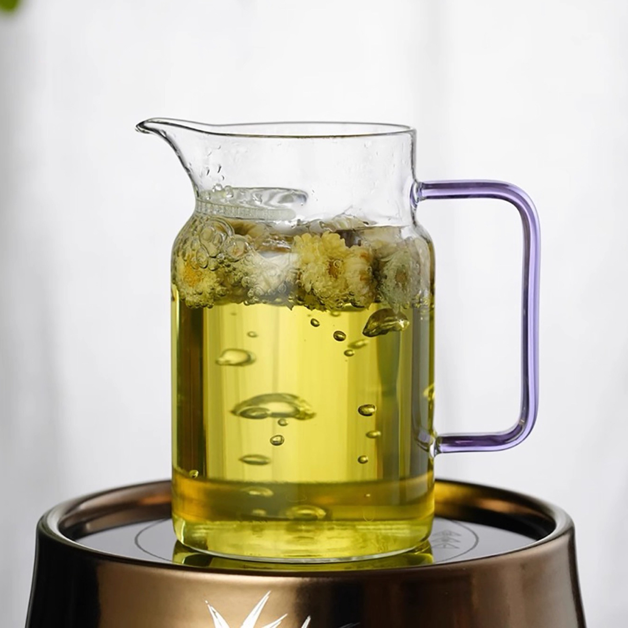 高硼硅玻璃新款大容量一体月牙杯紫色把手分茶器茶海