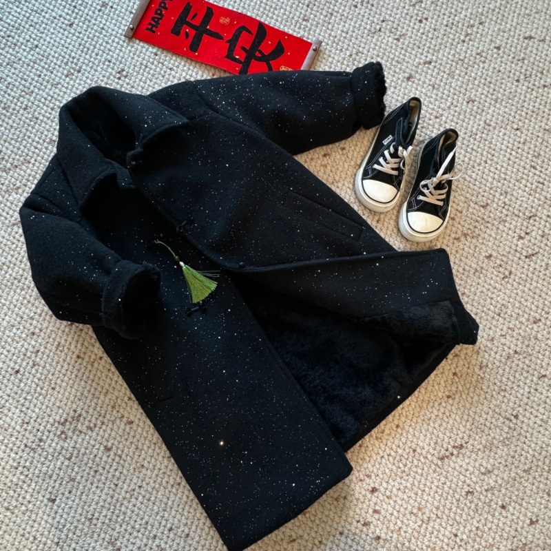 【语汐定制】2025冬季新款休闲黑色星芒加绒加厚儿童大衣25887