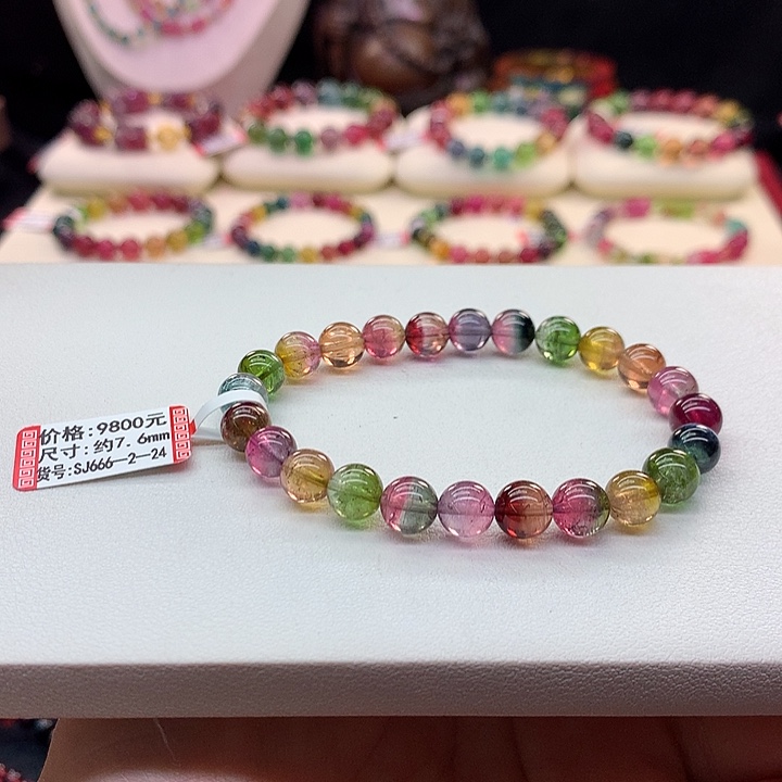 西瓜碧玺手链未镶嵌西瓜手串7.6mm