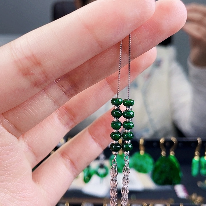 翡翠耳饰银S925镶嵌饰品