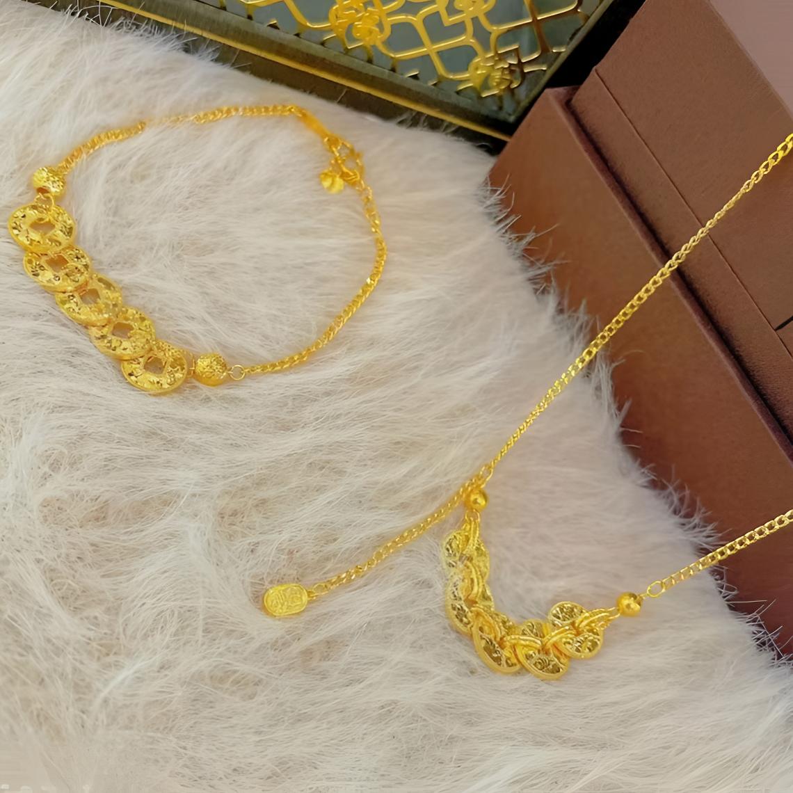 铜合金项链  （拍一发二送五帝钱手链）碎碎冰五帝钱金色项链百搭女