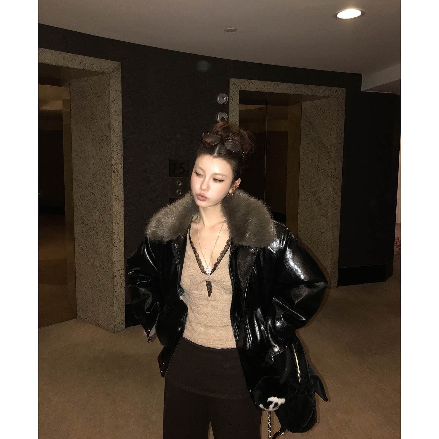 【黑胶vibe】可拆卸毛领油蜡皮皮衣外套4697