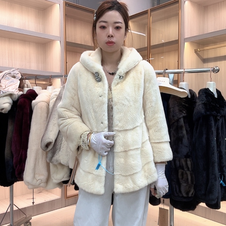 珍珠连帽貂皮yh0525