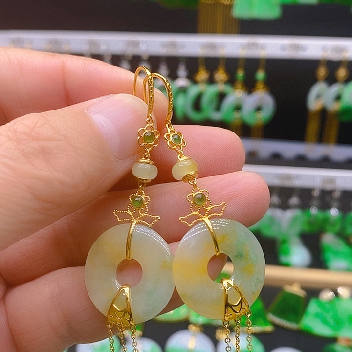 翡翠耳饰18K金镶嵌耳坠