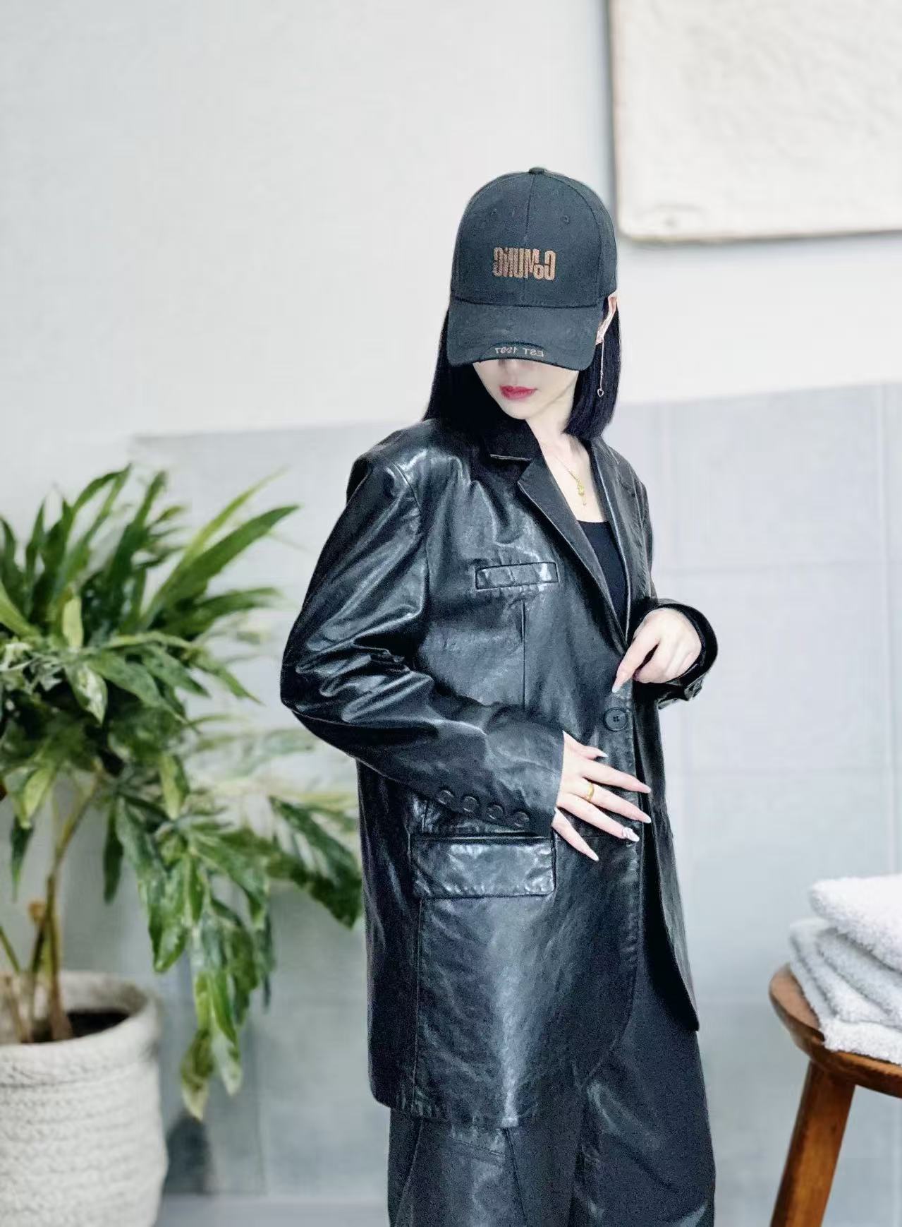 赫本风油蜡绵羊皮宽松廓版西装外套女士显瘦遮肉西装