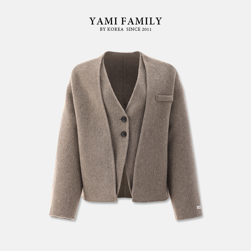 大连亚美&【檀香木】YM 547 秋冬大衣短款时尚休闲简约双面羊毛大衣