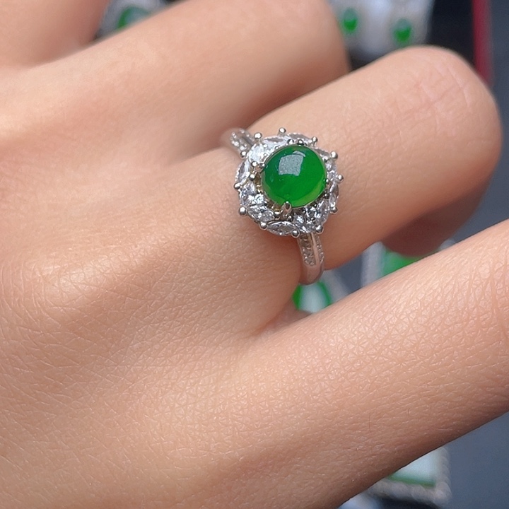 翡翠戒指银S925镶嵌戒指