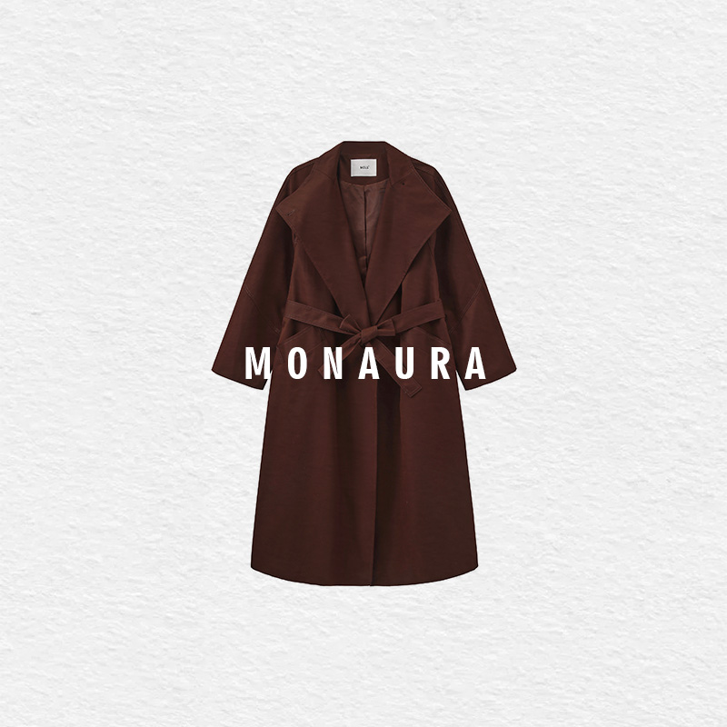 MONAURA【艺境】褶皱拼接宽松休闲中长款风衣3881