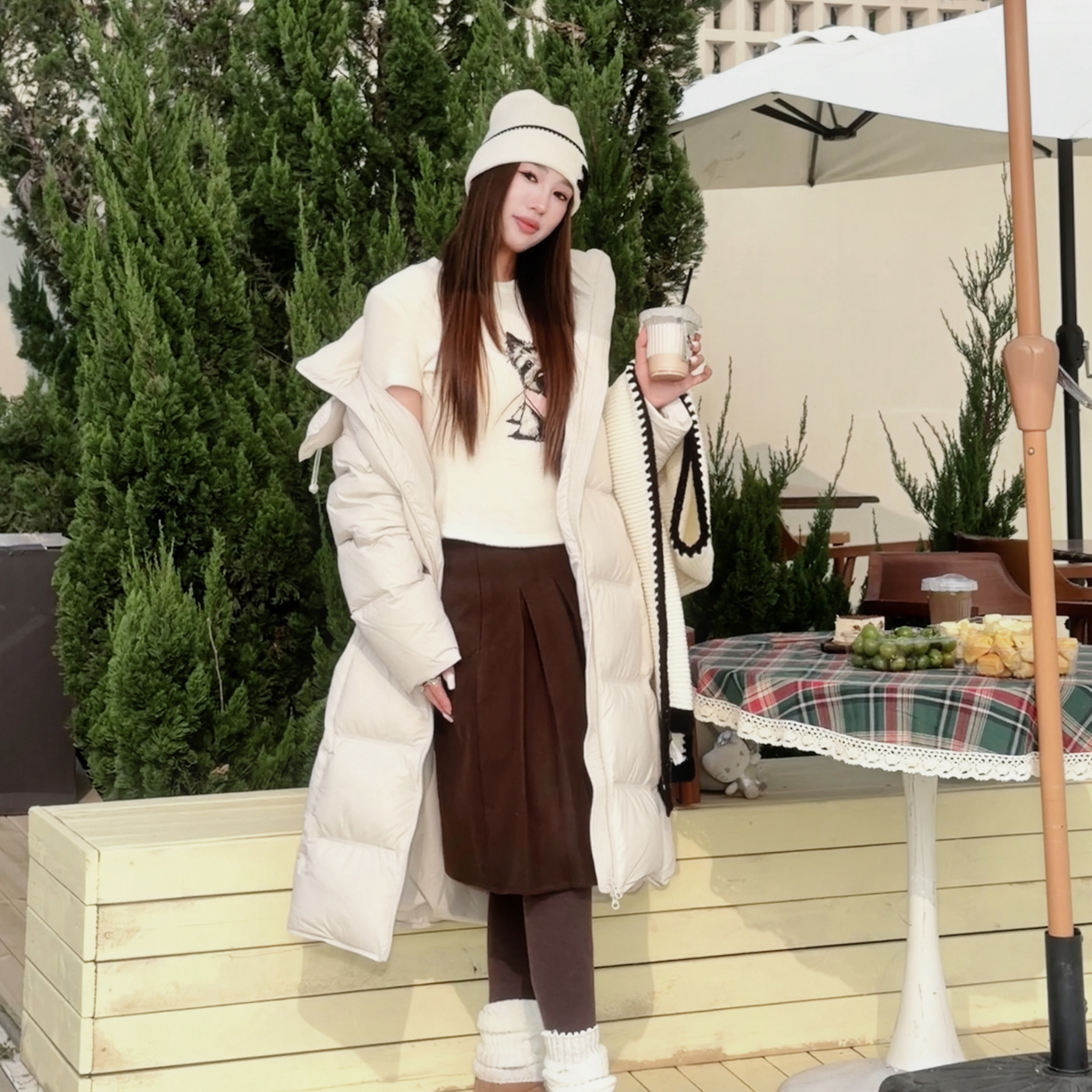 《发如雪》长款过膝连帽三防保暖新国标90白鸭绒羽绒服